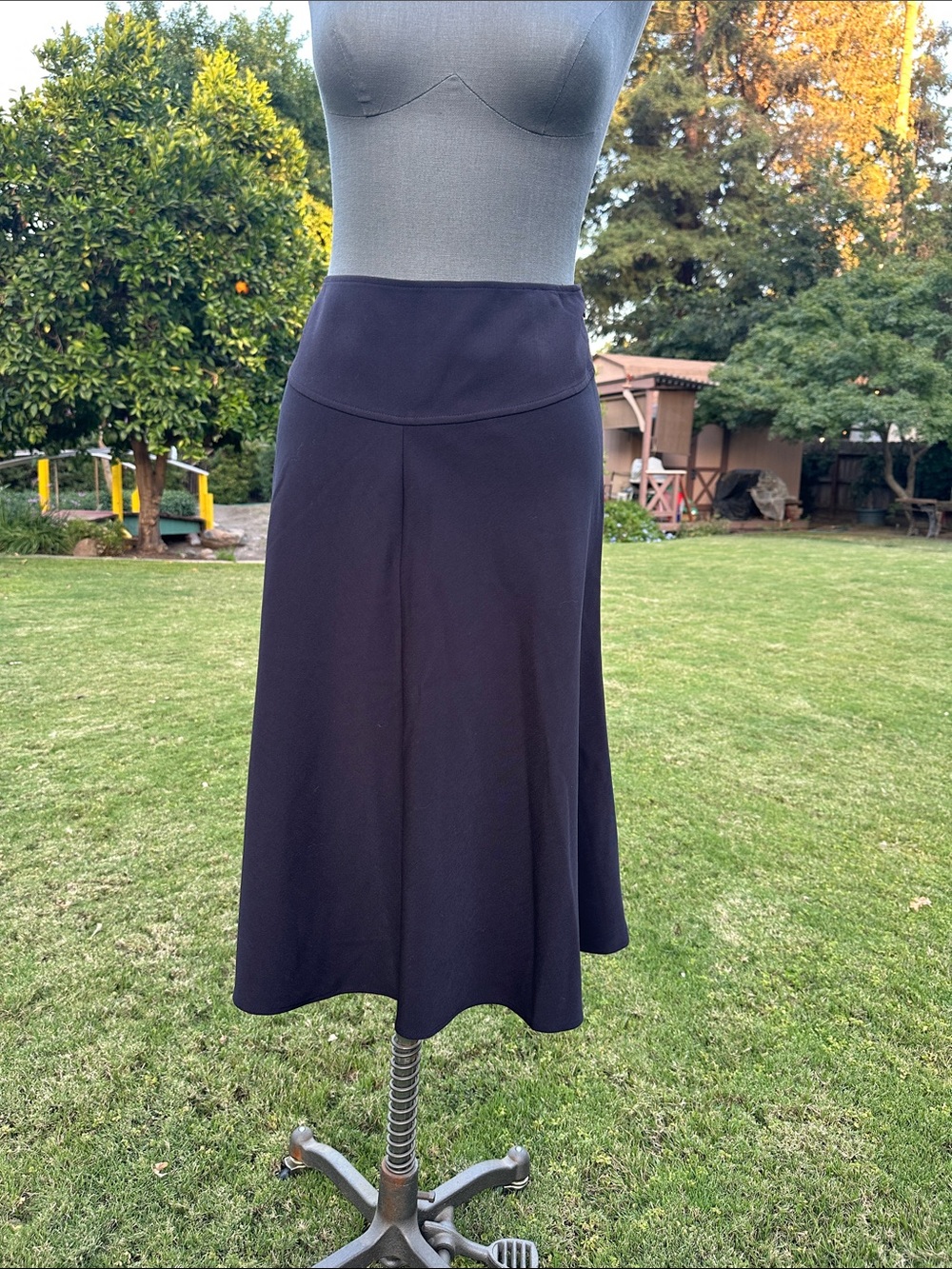Sundance Black A-Line Midi Skirt with Curved Waistband